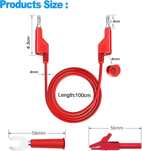 5PCS Test Leads Kit 4mm Stackable Banana Plug to Banana Plug,with 5PCS Full Insulated Crocodile Alligator Clips,5PCS U-Type Test Fork Clips for Multimeter Electrical Testing-5 Colors,Cable 3.3ft/1m in Saudi Arabia