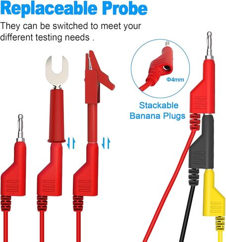 5PCS Test Leads Kit 4mm Stackable Banana Plug to Banana Plug,with 5PCS Full Insulated Crocodile Alligator Clips,5PCS U-Type Test Fork Clips for Multimeter Electrical Testing-5 Colors,Cable 3.3ft/1m in Saudi Arabia