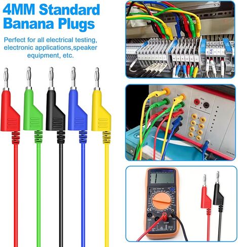 5PCS Test Leads Kit 4mm Stackable Banana Plug to Banana Plug,with 5PCS Full Insulated Crocodile Alligator Clips,5PCS U-Type Test Fork Clips for Multimeter Electrical Testing-5 Colors,Cable 3.3ft/1m in Saudi Arabia