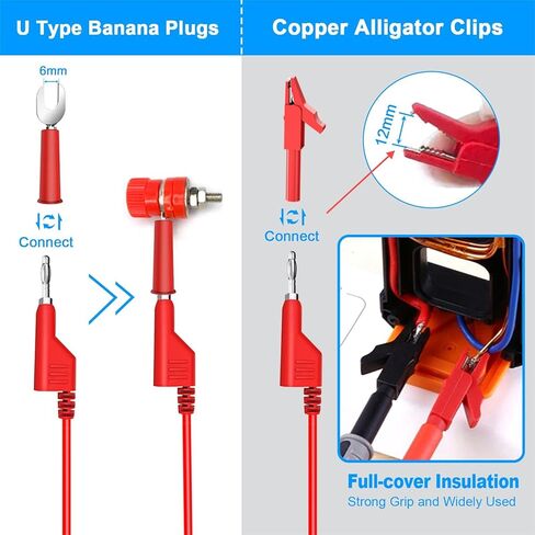 5PCS Test Leads Kit 4mm Stackable Banana Plug to Banana Plug,with 5PCS Full Insulated Crocodile Alligator Clips,5PCS U-Type Test Fork Clips for Multimeter Electrical Testing-5 Colors,Cable 3.3ft/1m in Saudi Arabia