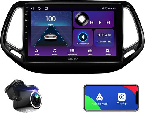 راديو ترقية ستيريو السيارة لسيارة جيب كومباس 2017-2020 طقم تثبيت استبدال شاشة تعمل باللمس DSP Android Auto Stereo (2GB+64GB) وحدة رأس الملاحة اللاسلكية Apple CarPlay GPS 5GWiFi كاميرا احتياطية in Kuwait