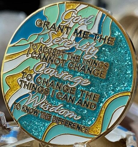 14 Year AA Medallion Elegant Marble Caribbean Aqua Glitter Blue Gold Plated Chip XIV in Saudi Arabia