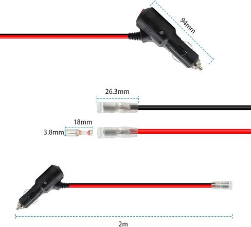 كابل توصيل ذكر ولاعة السجائر من RIIEYOCA مع سلاسل ومفتاح تشغيل/إيقاف، 12 فولت - 24 فولت عالي التحمل 16AWG 15A سلك طاقة لحماية الصمامات لعاكس الطاقة (2 متر/6.5 قدم) in Kuwait