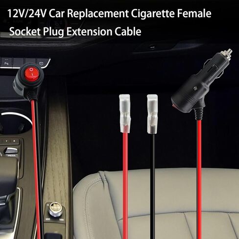 كابل توصيل ذكر ولاعة السجائر من RIIEYOCA مع سلاسل ومفتاح تشغيل/إيقاف، 12 فولت - 24 فولت عالي التحمل 16AWG 15A سلك طاقة لحماية الصمامات لعاكس الطاقة (2 متر/6.5 قدم) in Kuwait