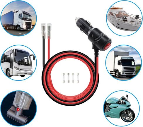 كابل توصيل ذكر ولاعة السجائر من RIIEYOCA مع سلاسل ومفتاح تشغيل/إيقاف، 12 فولت - 24 فولت عالي التحمل 16AWG 15A سلك طاقة لحماية الصمامات لعاكس الطاقة (2 متر/6.5 قدم) in Kuwait