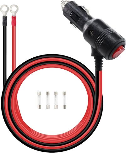 كابل توصيل ذكر ولاعة السجائر من RIIEYOCA مع سلاسل ومفتاح تشغيل/إيقاف، 12 فولت - 24 فولت عالي التحمل 16AWG 15A سلك طاقة لحماية الصمامات لعاكس الطاقة (2 متر/6.5 قدم) in Kuwait