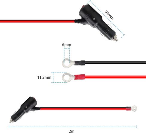 كابل توصيل ذكر ولاعة السجائر من RIIEYOCA مع سلاسل ومفتاح تشغيل/إيقاف، 12 فولت - 24 فولت عالي التحمل 16AWG 15A سلك طاقة لحماية الصمامات لعاكس الطاقة (2 متر/6.5 قدم) in Kuwait