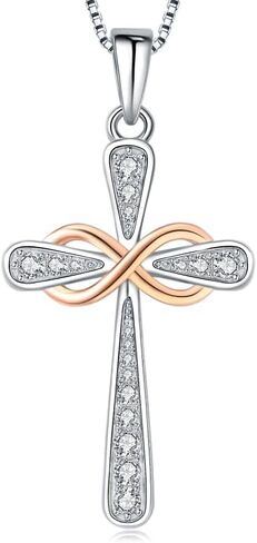 قلادة صليب من الفضة الاسترليني عيار 925 للنساء بقلادة قلادة إنفينيتي كبيرة الإيمان للبنات سلسلة فضية in Kuwait