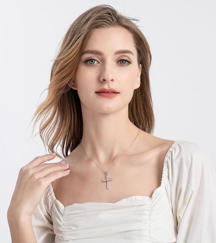 قلادة صليب من الفضة الاسترليني عيار 925 للنساء بقلادة قلادة إنفينيتي كبيرة الإيمان للبنات سلسلة فضية in Kuwait