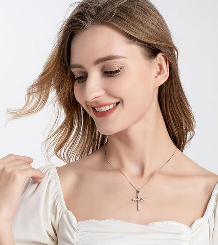 قلادة صليب من الفضة الاسترليني عيار 925 للنساء بقلادة قلادة إنفينيتي كبيرة الإيمان للبنات سلسلة فضية in Kuwait