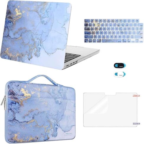 حافظة MOSISO متوافقة مع جهاز MacBook Pro مقاس 14 بوصة 2024 2023 2022 2021 إصدار M3 A2918 A2992 M2 A2779 A2442، حافظة صلبة رخامية بلاستيكية بألوان مائية وحقيبة ولوحة مفاتيح وغطاء لكاميرا الويب وواقي شاشة، أزرق in Saudi Arabia
