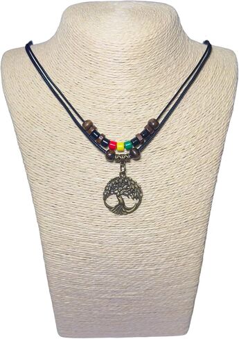 Double Layers Celtic Tree of Life Pendant Necklace Wood Beaded with Adjustable Black Cord Mens Womens Rasta Hippie Hemp Hawaiian (Brass -001) in Saudi Arabia