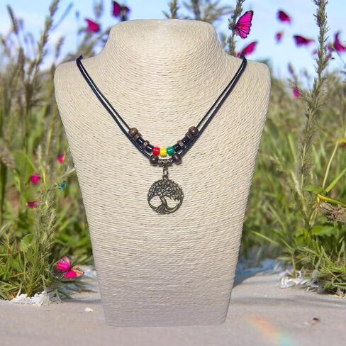 Double Layers Celtic Tree of Life Pendant Necklace Wood Beaded with Adjustable Black Cord Mens Womens Rasta Hippie Hemp Hawaiian (Brass -001) in Saudi Arabia