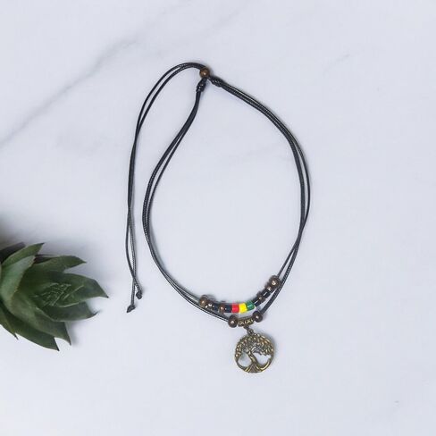 Double Layers Celtic Tree of Life Pendant Necklace Wood Beaded with Adjustable Black Cord Mens Womens Rasta Hippie Hemp Hawaiian (Brass -001) in Saudi Arabia