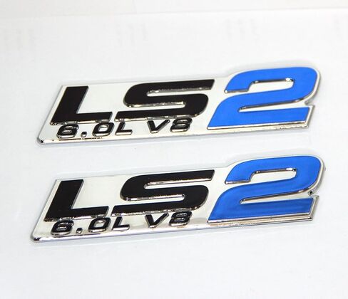 2pack Chrome OEM LS2 Emblem 6.0L V8 Engine Emblems Badge Compatible with Zl1 1LE Corvette Cadillac Pair (Chrome Blue) in Saudi Arabia