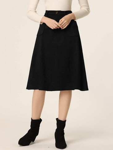 Allegra K Women's Casual Faux Suede Pockets Stretch A-line Midi Skirt with Belt in Saudi Arabia