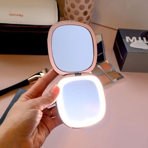 Fancii Compact Makeup Mirror with Natural LED Lights, 1x/ 10x Magnifying - Rechargeable, Portable, Lighted 4" Hand Mirror for Travel and Purses, Mila (Berry Crush) in Saudi Arabia
