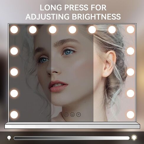 Makeup Mirror with Lights, Vanity Makeup Mirror with Light and Adjustable Brightness, Large Hollywood Mirror 23x19 Inch, Lighted Vanity Mirror with 15 Dimmable LEDs and 3 Color Lights in Kuwait