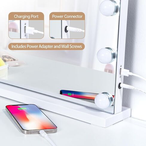 Makeup Mirror with Lights, Vanity Makeup Mirror with Light and Adjustable Brightness, Large Hollywood Mirror 23x19 Inch, Lighted Vanity Mirror with 15 Dimmable LEDs and 3 Color Lights in Kuwait