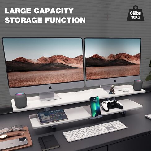 Dual Monitor Stand, 2-Tier Wood Monitor Riser with Storage Organizer and Cable Management, White in Kuwait