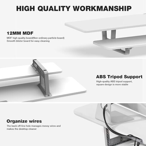 Dual Monitor Stand, 2-Tier Wood Monitor Riser with Storage Organizer and Cable Management, White in Kuwait