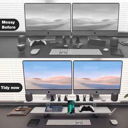 Dual Monitor Stand, 2-Tier Wood Monitor Riser with Storage Organizer and Cable Management, White in Kuwait