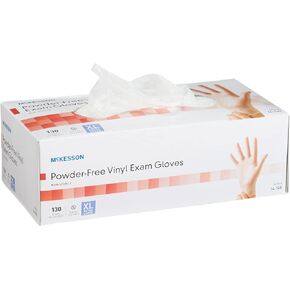 McKesson Powder-Free, Vinyl Exam Gloves, Non-Sterile, XL, 130 Count, 10 Boxes, 1300 Total