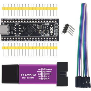 1PCS STM32F411 Development Board V3.0 STM32F411CEU6 STM32F4 Learning Board 100MHz Clock 512kB Flash and 128kB RAM with 1 PCS ST-Link V2 (Random Color) Support for MicroPython/Programming
