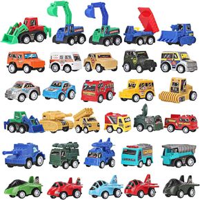 36 PCS Mini Pullback Vehicles Toy Pocket Cars Mega Set for Kids - Pull Back Plastic Miniature Construction Truck, Military Vehicle, Race Car, Fighter Jets Gift Assortment