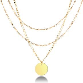 Layered Choker Necklaces for Women - 14K Gold Plated Dainty Layering Chain Necklace - Simple Adjustable Coin Pendant Necklaces Layered Gold Chain Necklaces for Women Gifts