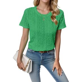 المرأة العيينة التطريز قصيرة الأكمام قمم Crewneck لطيف الصيف تي شيرت أنيق عارضة العمل بلوزة