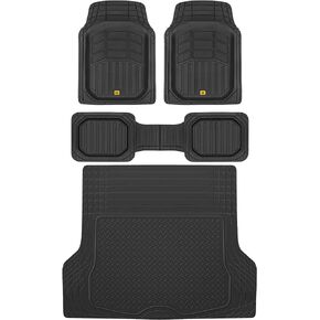 BDK Cat® CAMT-9013 (3-Piece) Large Heavy Duty Rubber Car Floor Mats with Trunk Cargo Liner, Trim to Fit Front & Rear Combo Set for Car Sedan SUV Van, All Weather