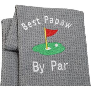LEVLO Dad Golf Towel Embroidered Golf Towel Gift Golf Father Gift Best Pops/Grampy/Papaw/Opa by Par Golf Towel with Clip (Grampy-Black)