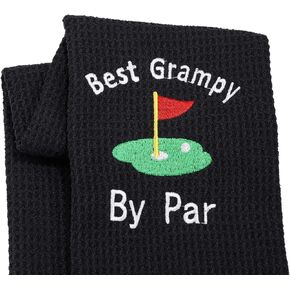 LEVLO Dad Golf Towel Embroidered Golf Towel Gift Golf Father Gift Best Pops/Grampy/Papaw/Opa by Par Golf Towel with Clip (Grampy-Black)