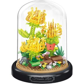 Blue Rosa hybrida Home Bouquets Building Toy with Dust Cover - Creative Housewarming, Ideal Creative Toy Gift for Moms and Women