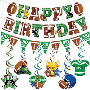 36Pcs Football Happy Birthday Banner Football Birthday Party Decorations with Football Party Hanging Decorations Super Bowl Birthday Decorations Football Themed Birthday Party Supplies