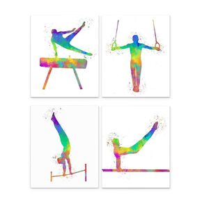 Abstract Male Gymnastics Wall Art Print 8 x 10" Set of 4 Unframed, White Background, Perfect for for Boy Gymnasts, Coaches and Gymnastics Lovers