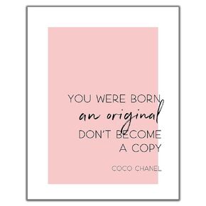 Coco Chanel Inspirational Word Wall Art - 11x14 UNFRAMED Black & White On Pink Decor Print. ‘You Were Born an Original, Don’t Become a Copy’