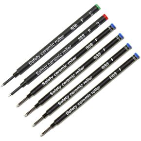 Pack of 6 - Schmidt 888 F Safety Ceramic Rollerball Refill Green/Red/Blue Ink Fine Tip