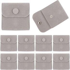 Framendino, 10 Pack Velvet Jewelry Pouches with Snap Button, Light Grey Velvet Jewelry Storage Bags Gift Bag for Gift and Jewelry Packing