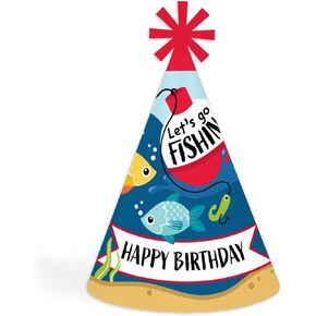 Big Dot of Happiness Let’s Go Fishing - Cone Happy Birthday Party Hats for Kids and Adults - Set of 8 (Standard Size)