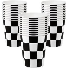 30 Pcs Racing Car Party Cups Checkered Paper Cups Black and White Checkered Flag Beverage Cups for Racing Themed Birthday Party