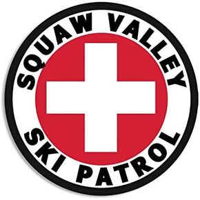 Round Squaw Valley SKI Patrol Sticker (Lake Tahoe California Truckee Skiing Snowboard Palisades Vinyl Decal for car Truck Laptop or Board (3 inch)