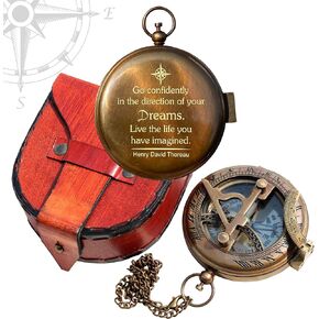 Thoreau's Go Confidently in The Direction of Dream Brass Working Sundial Compass, Engraved Compass, Compass, Compass for Husband, Valentines Day Gift, Couples Gift