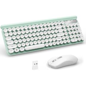 Wireless Keyboard Mouse Combo, Tsemy Compact Full Size Plug and Play Colorful Computer Wireless Keyboard Set 2.4G Typewriter Flexible Keys Design for Office, Home (Green)