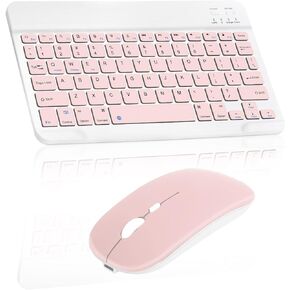 Rechargeable Bluetooth Keyboard and Mouse Combo Ultra Slim for Samsung Galaxy Tab A7 Lite and All Bluetooth Enabled Android/PC-Black Keyboard with RGB LED Onyx Black Mouse