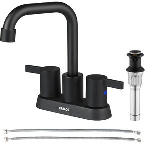 PARLOS 2-Handle Brushed Gold Bathroom Faucet for Lavatory with Pop-up Sink Drain and Faucet Supply Lines, 1431608
