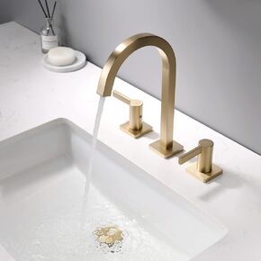 Brushed Gold Bathroom Faucet, 8 Inch Brass Widespread Bathroom Sink Faucet 3 Holes, Two Handles Bathroom Sink Faucet with Pop-Up Drain & Supply Lines, 110104-BG
