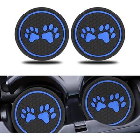 cueclue 2 PCS Car Cup Holder Coaster, 2.75 Inch Cute Dog Paw Silicone Anti Slip Car Coaster Mat, Universal Auto Cup Holder Insert Coaster for Most Cars, Trucks, RVs and More (Black & Blue)