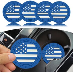 Pack-4 Car Cup Holder Coasters, 2.75 Inch Anti Slip Shockproof Embedded Drink Mat, American Flag Creative Decoration Coaster, Universal Car Interior Accessories (Black)